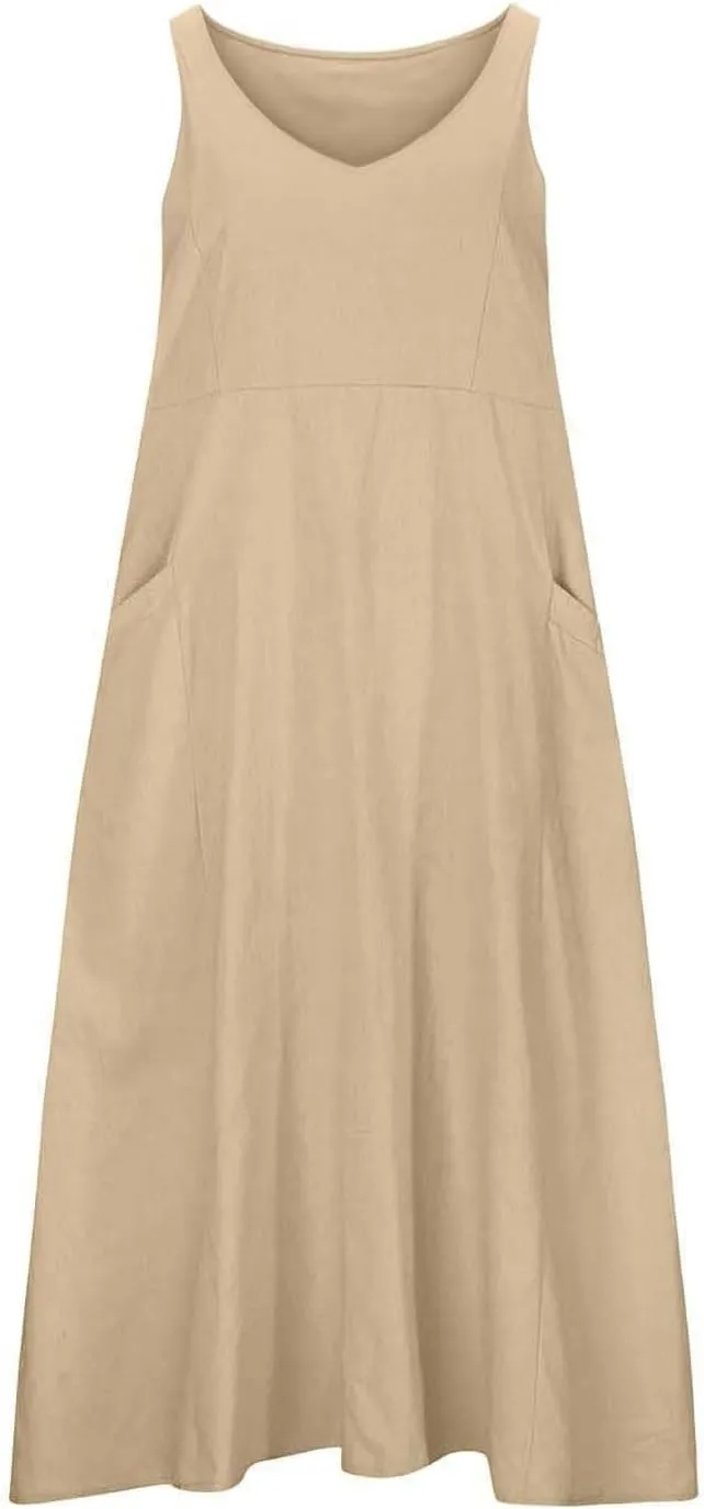 Floral Dresses for Women Summer Beach Sleeveless Sundress Pockets Swing Casual Loose Tshirt Dress