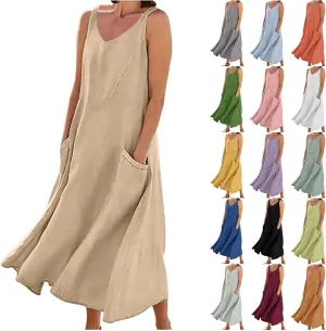 Floral Dresses for Women Summer Beach Sleeveless Sundress Pockets Swing Casual Loose Tshirt Dress