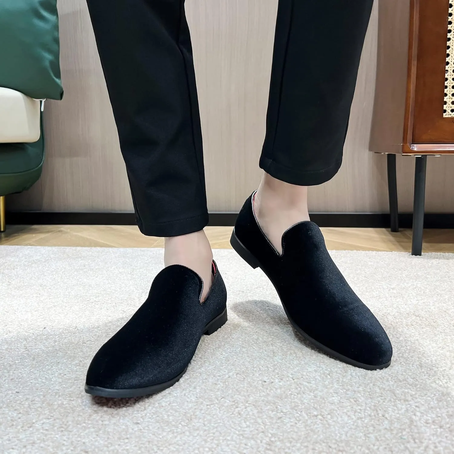 FLQL Men's Luxury Penny Loafer Slip-On Velvet Shoes Party Dancing Shoes Suede Wedding Shoes Plus Size 7-13
