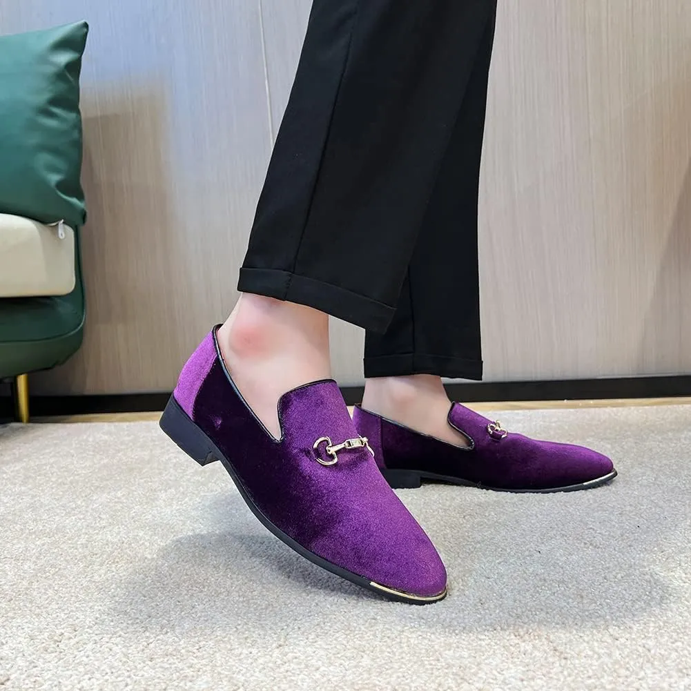 FLQL Men's Luxury Penny Loafer Slip-On Velvet Shoes Party Dancing Shoes Suede Wedding Shoes Plus Size 7-13