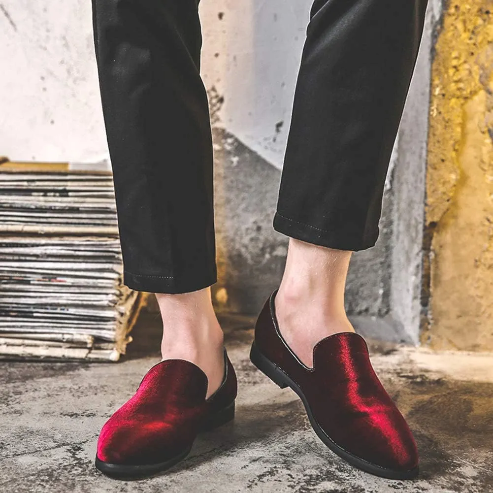 FLQL Men's Luxury Penny Loafer Slip-On Velvet Shoes Party Dancing Shoes Suede Wedding Shoes Plus Size 7-13