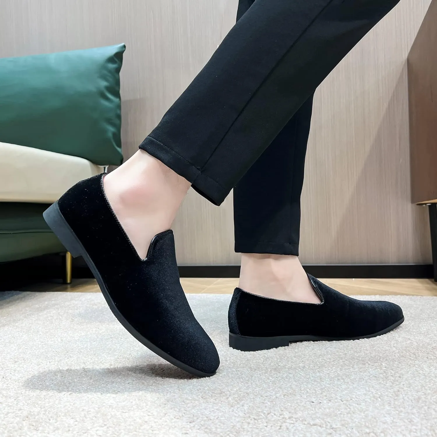 FLQL Men's Luxury Penny Loafer Slip-On Velvet Shoes Party Dancing Shoes Suede Wedding Shoes Plus Size 7-13