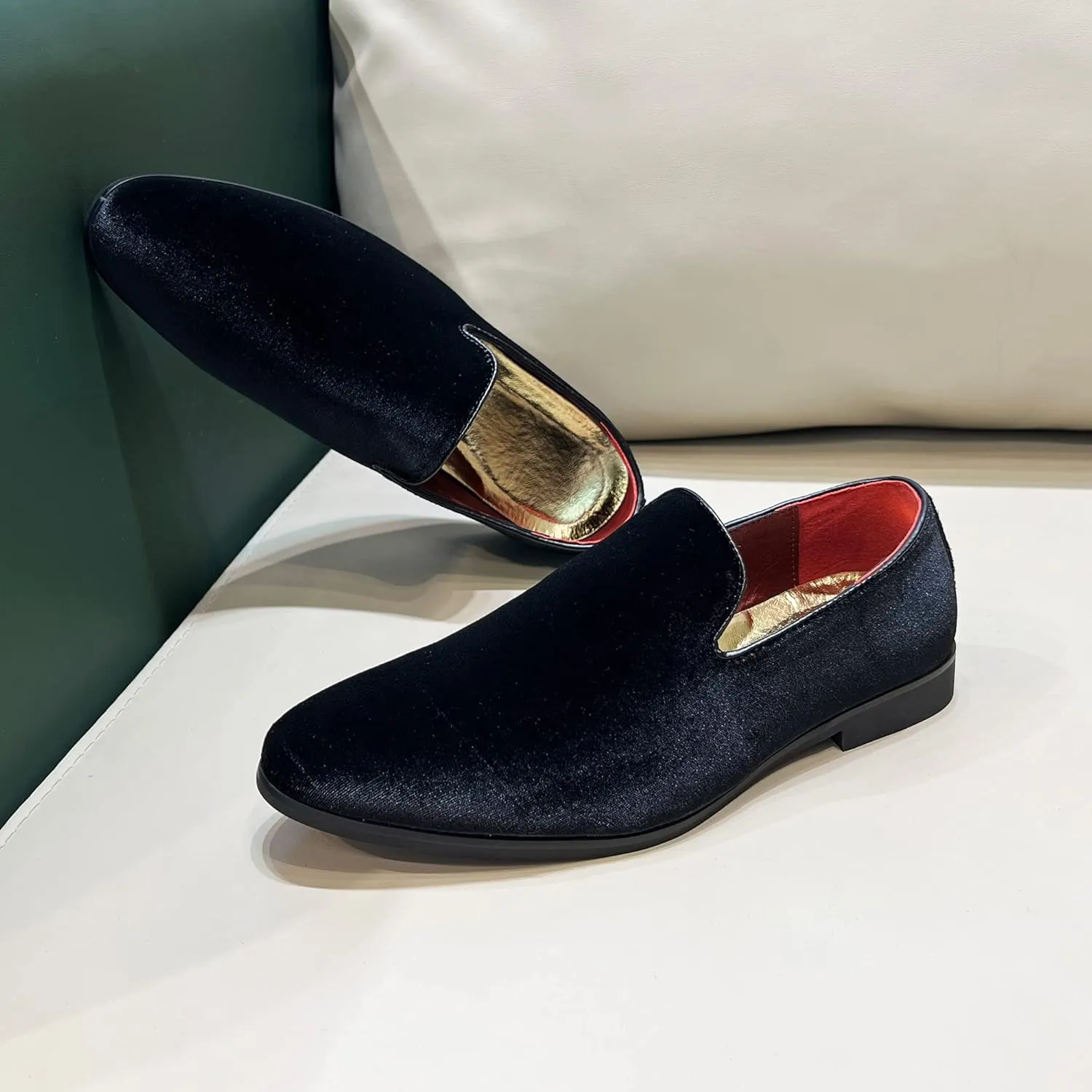 FLQL Men's Luxury Penny Loafer Slip-On Velvet Shoes Party Dancing Shoes Suede Wedding Shoes Plus Size 7-13