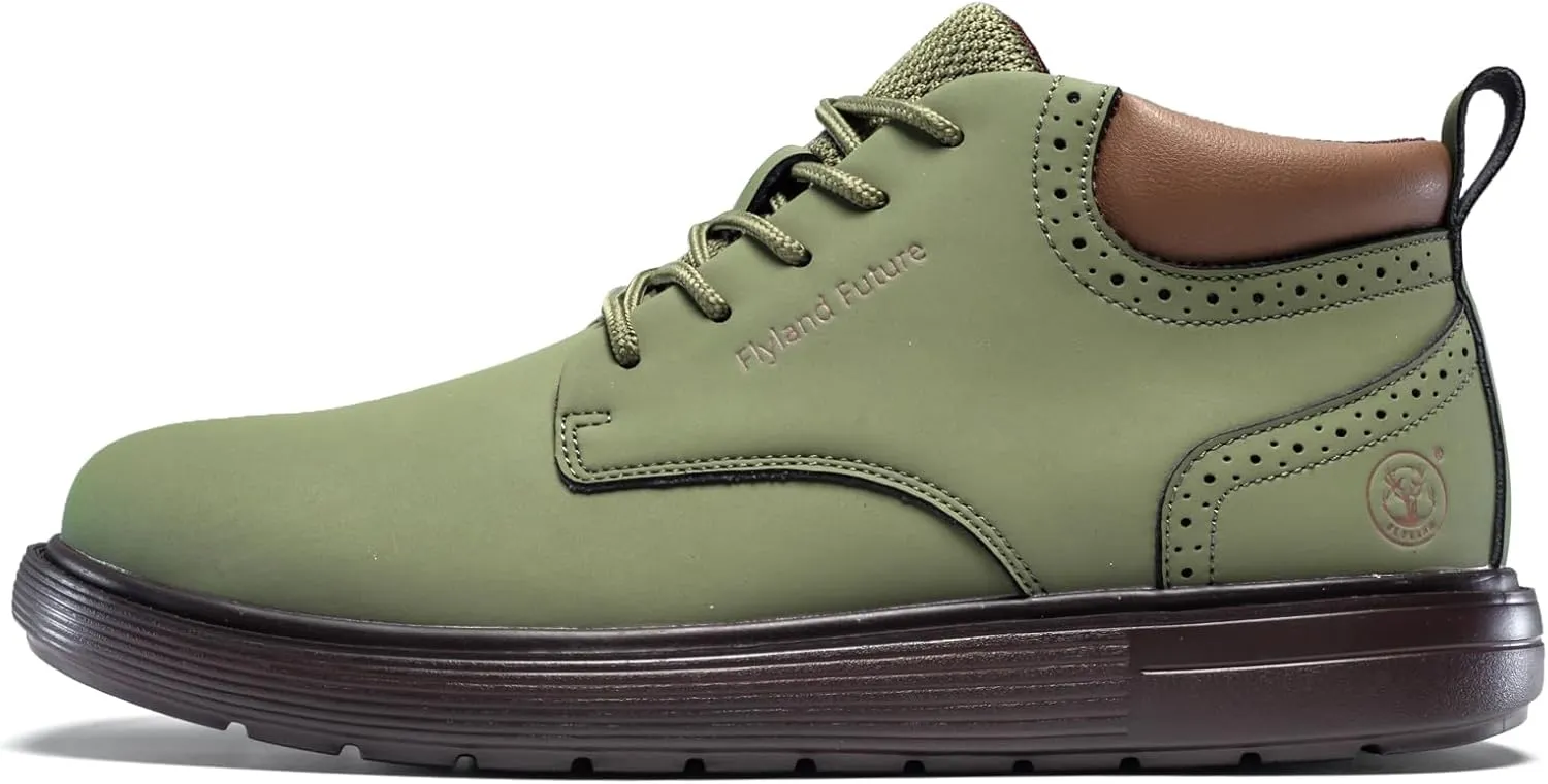 FLYLAND Men's Fashion Sneakers Chukaa Boots Leather Shoes Lace Up Lightweight Dress Boots Walking Driving Shoes