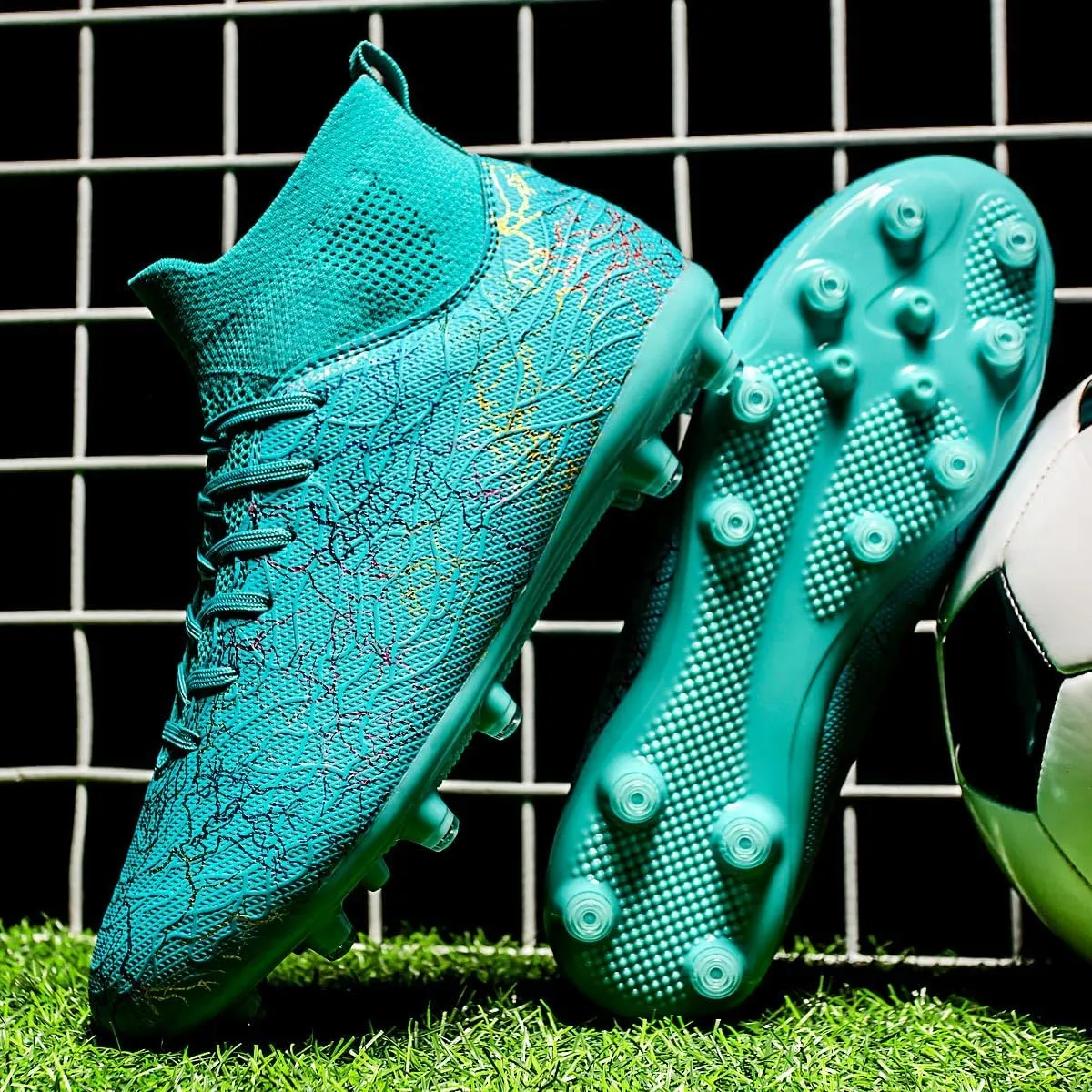 Football Cleats Men Women, Non-Slip High Top Soccer Shoes Lightweight Shock Resistant Training Boots Sneaker Breathable Professional Turf Shoes Sport Athletic Ground Football Boots Soccer Cleats