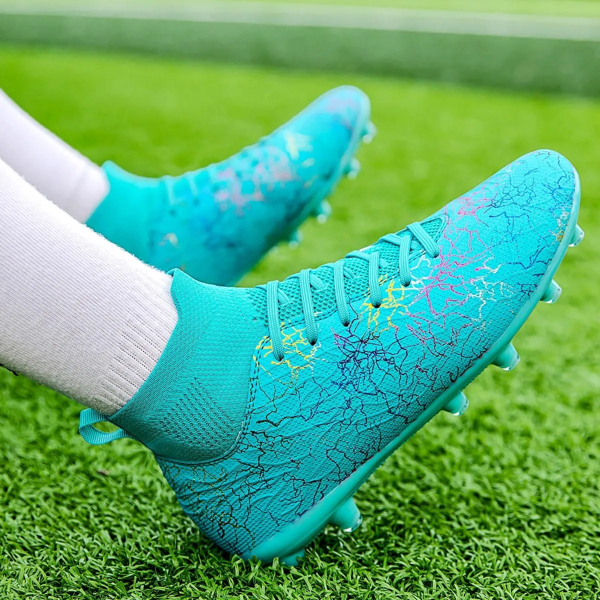 Football Cleats Men Women, Non-Slip High Top Soccer Shoes Lightweight Shock Resistant Training Boots Sneaker Breathable Professional Turf Shoes Sport Athletic Ground Football Boots Soccer Cleats