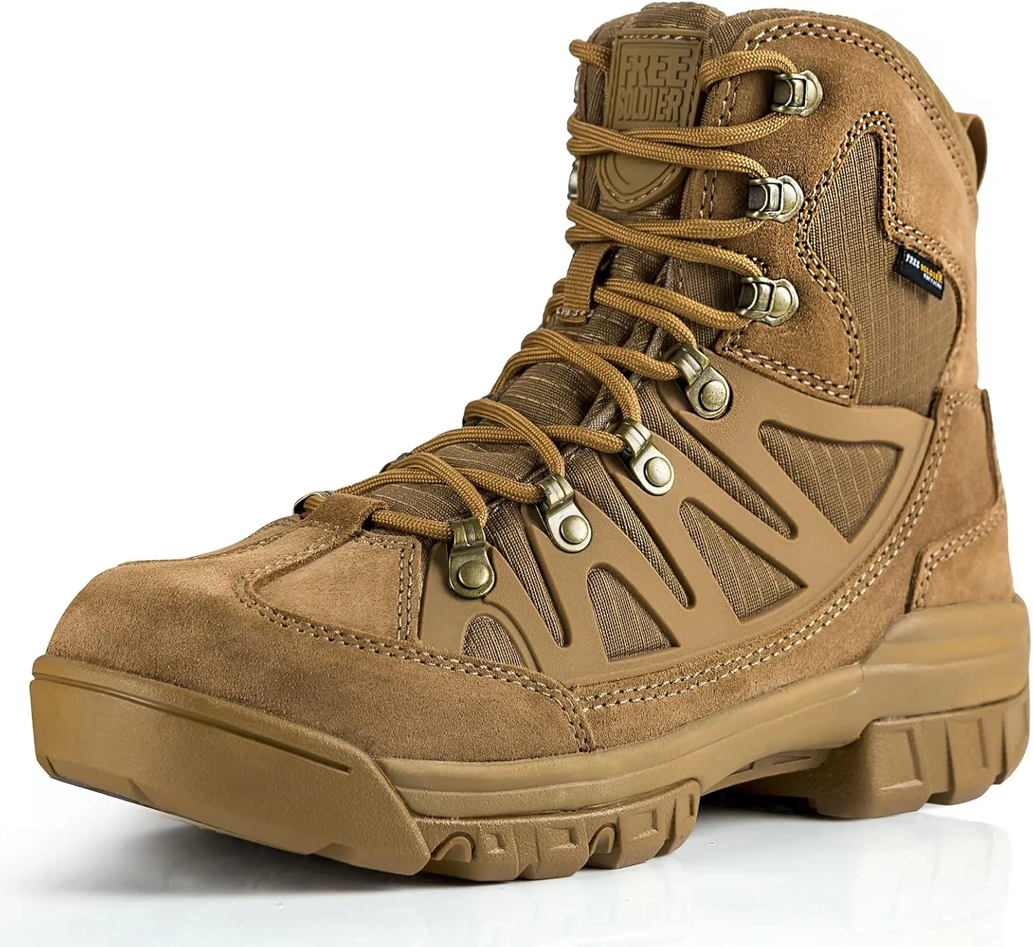 FREE SOLDIER Men's Tactical Waterproof Lightweight Hiking Boots Military Combat Boots Work Boots(Brown 9.5), Waterproof Brown