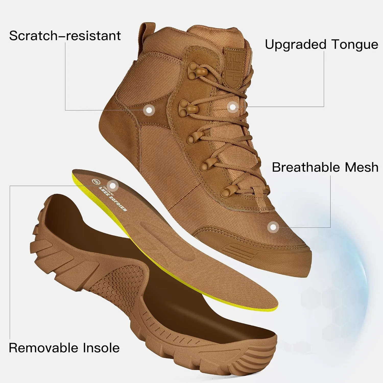 FREE SOLDIER Men's Waterproof Hiking Military Boots
