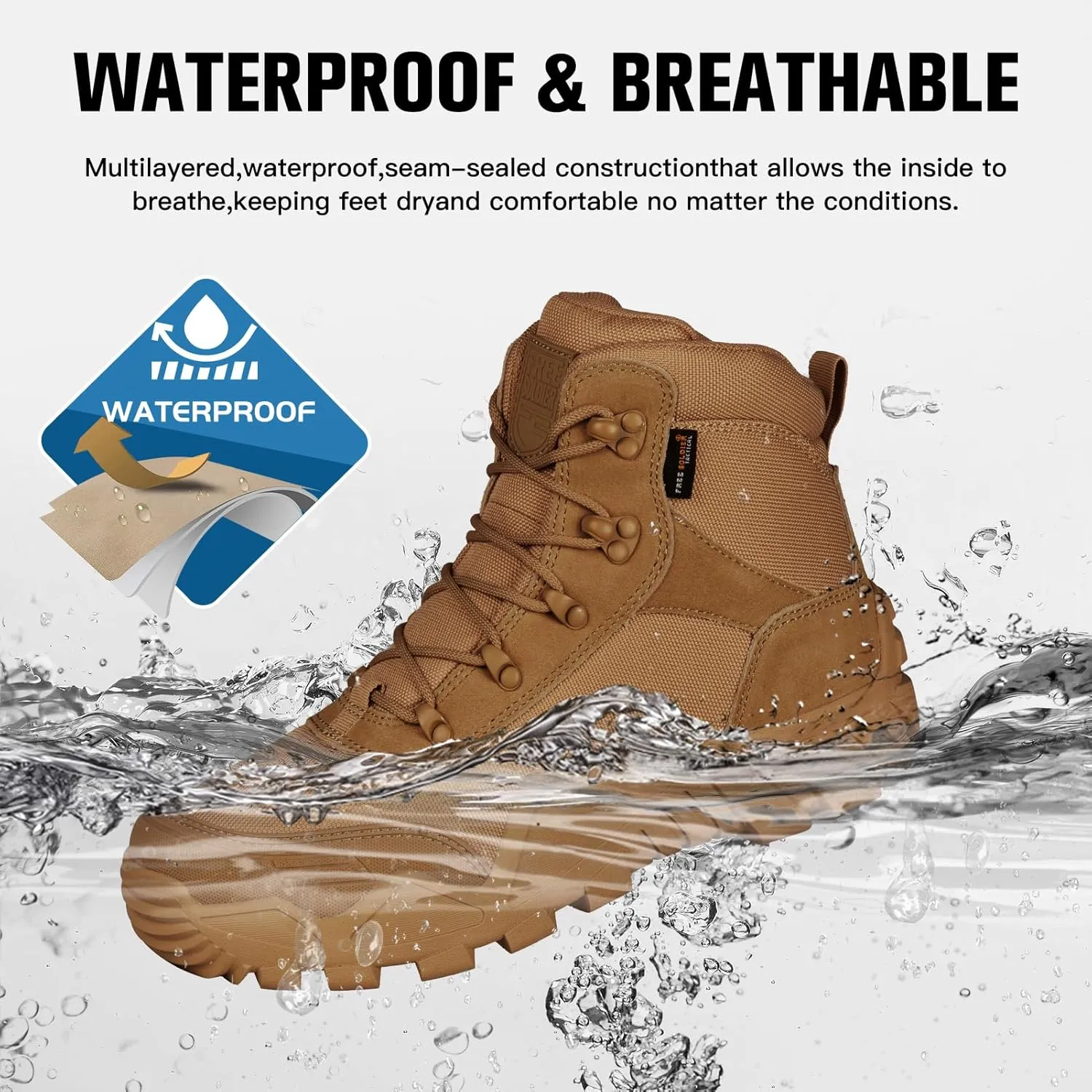 FREE SOLDIER Men's Waterproof Hiking Military Boots