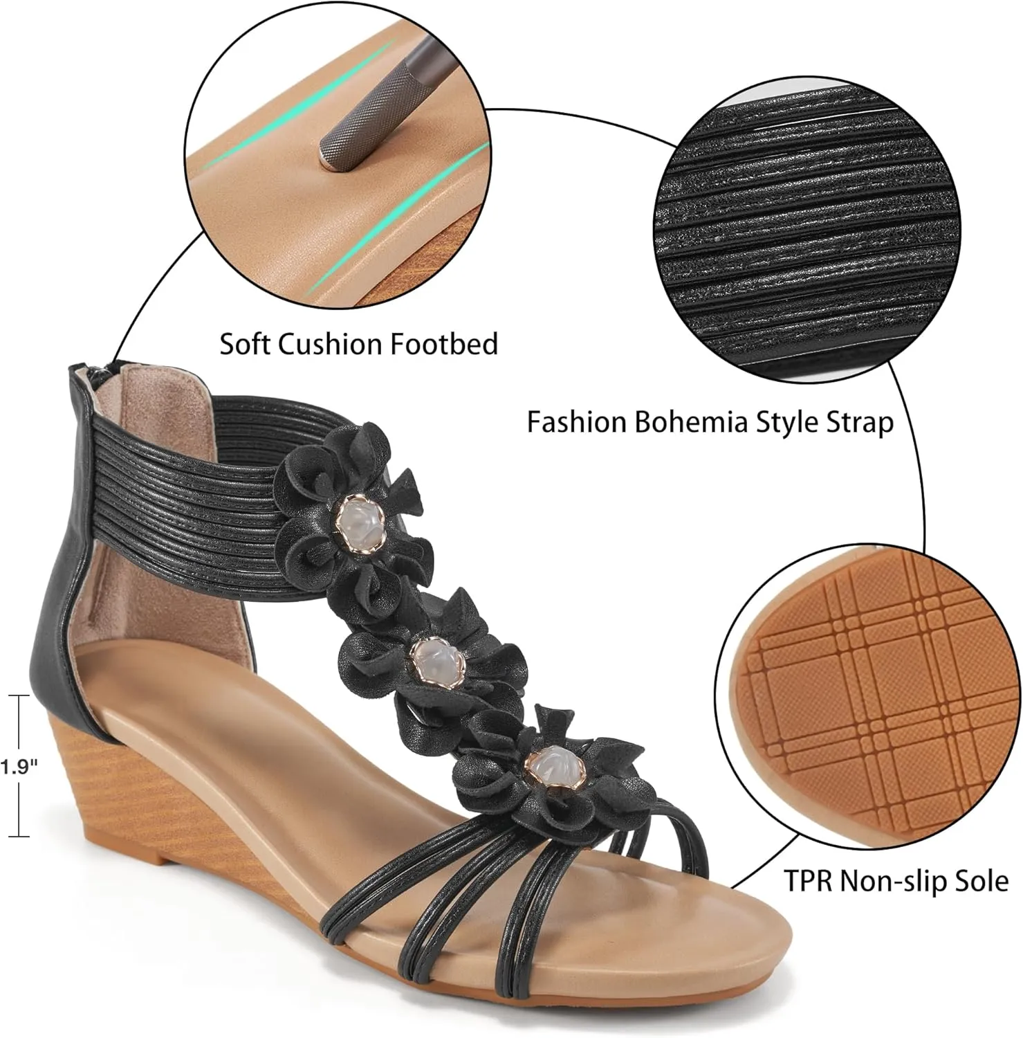 FUDYNMALC Sandals Womens Wedge Shoes: Comfortable Dressy Wedges Sandal with Zipper Summer Gladiator Sandals Open Toe