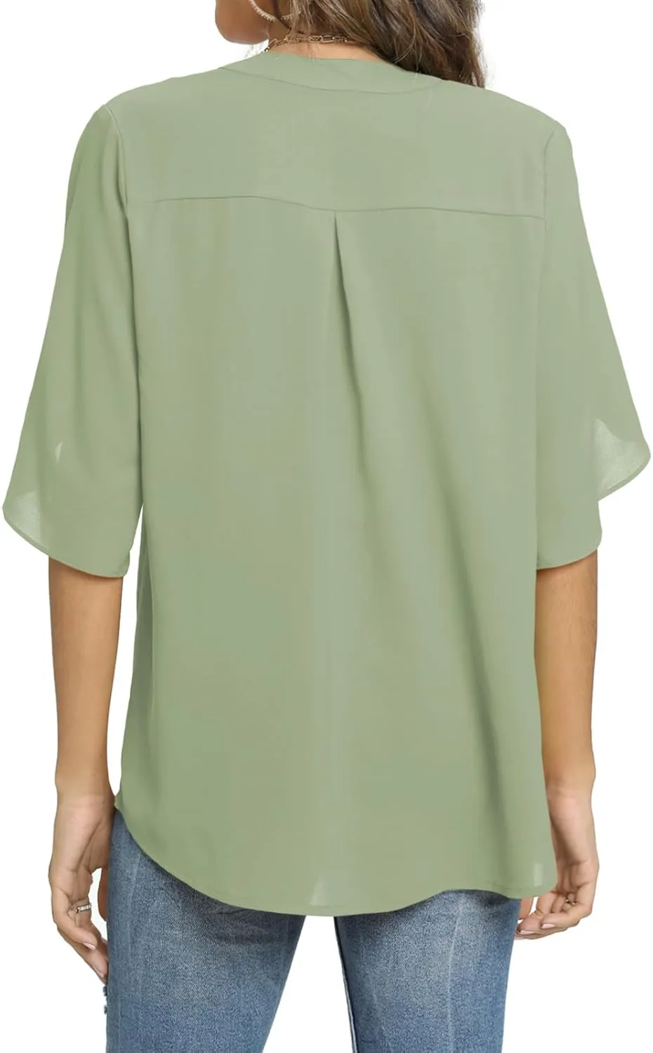 Funlingo Women's Summer Tops Short Sleeve Casual Shirts V Neck Chiffon Dressy Blouse Tops