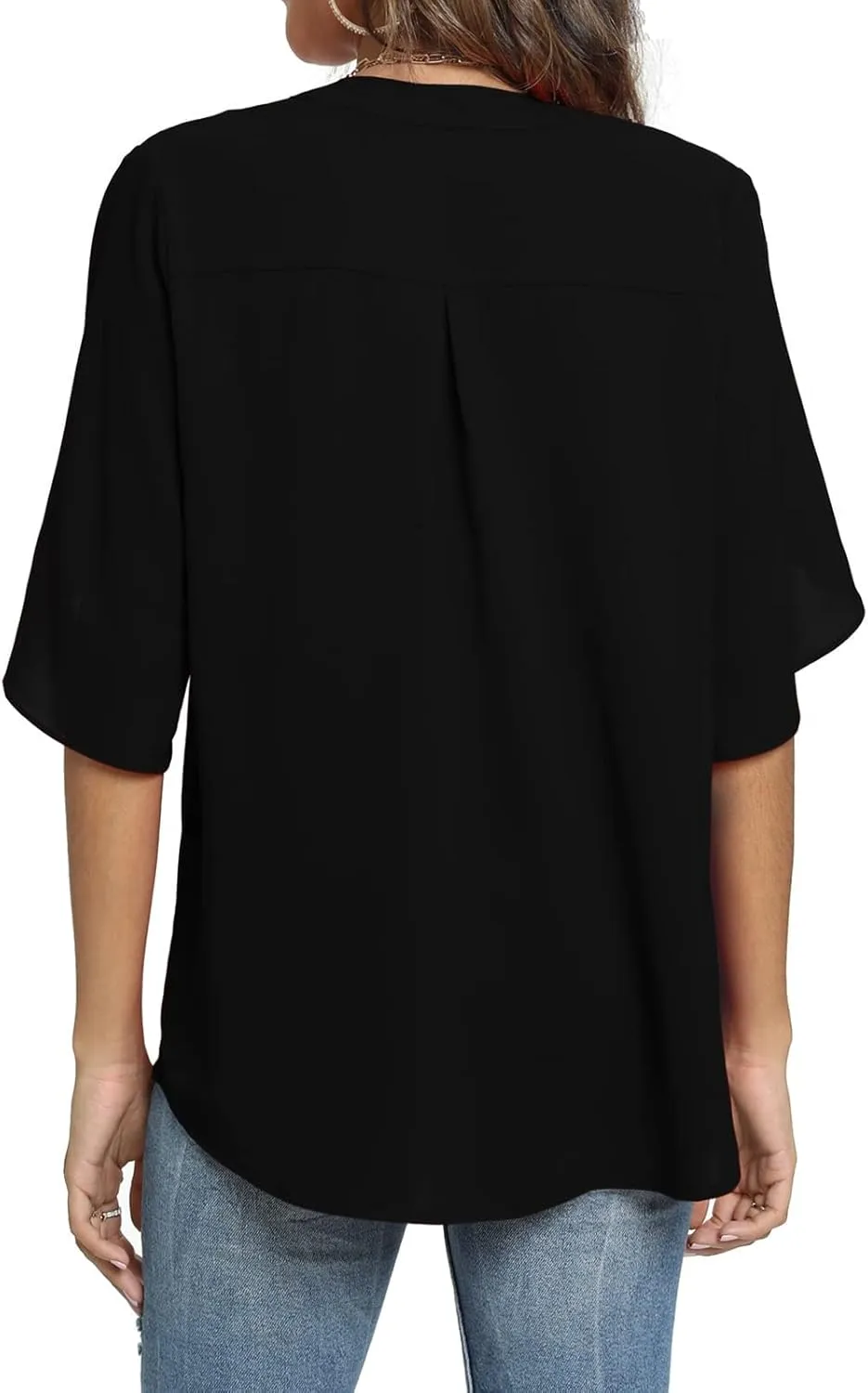 Funlingo Women's Summer Tops Short Sleeve Casual Shirts V Neck Chiffon Dressy Blouse Tops