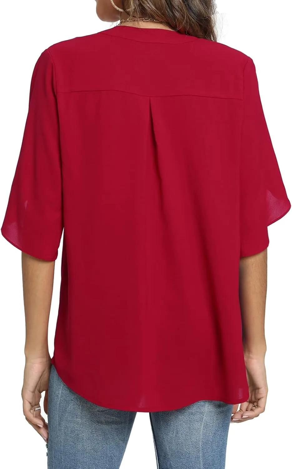 Funlingo Women's Summer Tops Short Sleeve Casual Shirts V Neck Chiffon Dressy Blouse Tops
