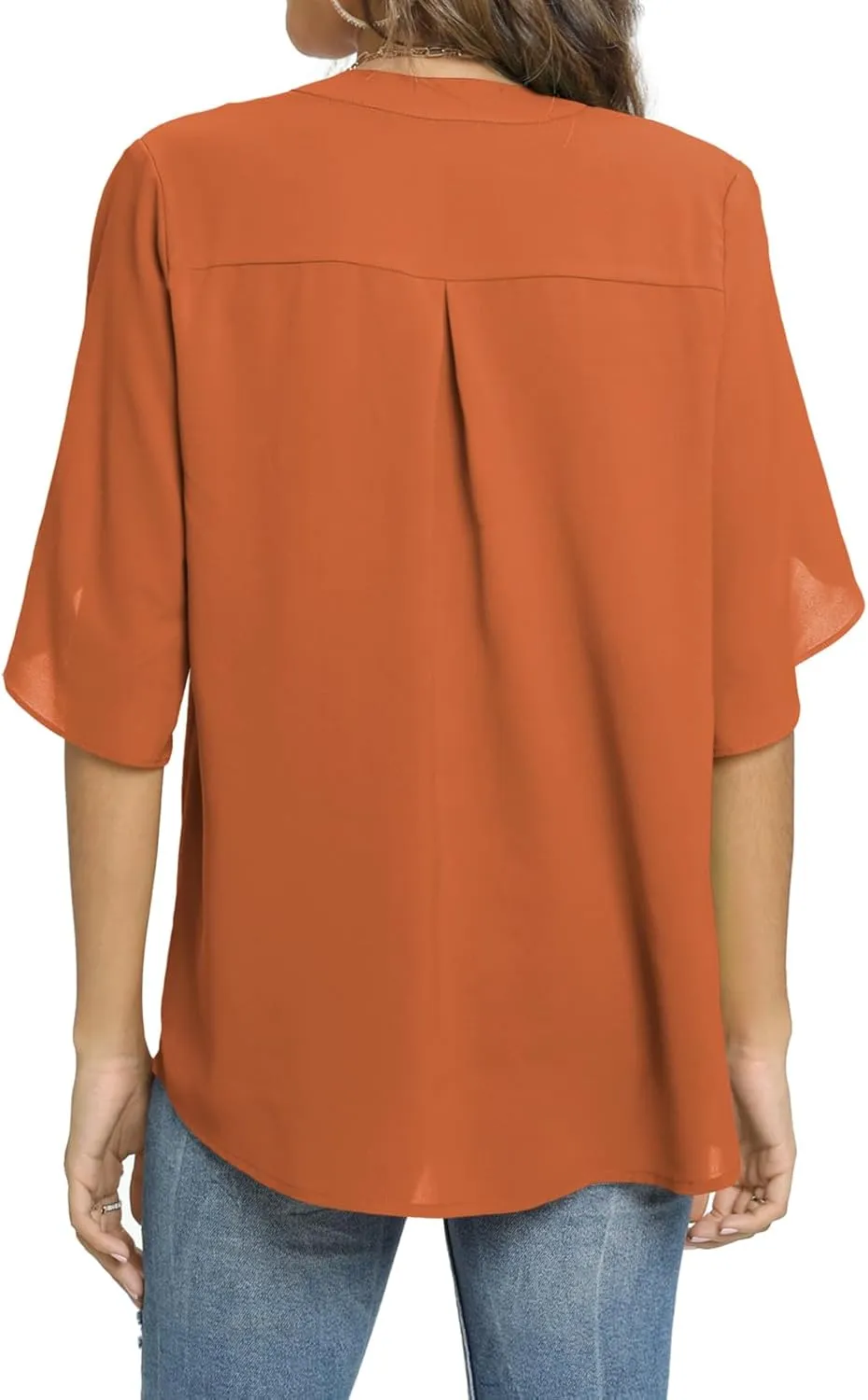Funlingo Women's Summer Tops Short Sleeve Casual Shirts V Neck Chiffon Dressy Blouse Tops