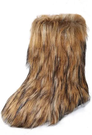 Furry Faux Fur Boots for Women Outdoor Flat Shoes Winter Warm Fuzzy Fluffy Furry Ankle Boots Mid Calf Snow Booties