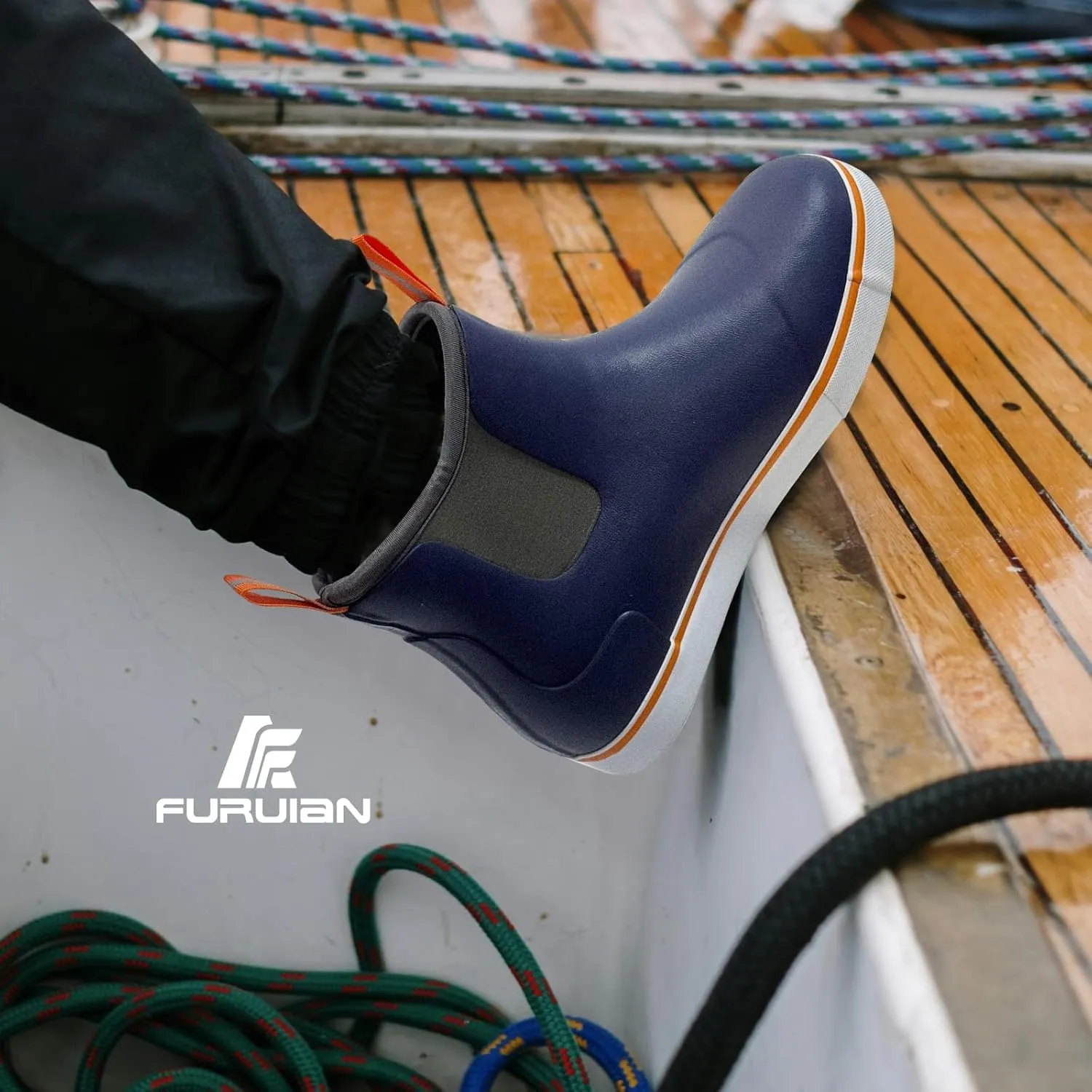 Furuian Men's Deck Boots Fishing Boots Waterproof Rain Boots Ankle Booties Slip On Neoprene Rubber Footwear Chelsea Boots Men botas para hombre for Gardening Fishing Boating Camping Sailing