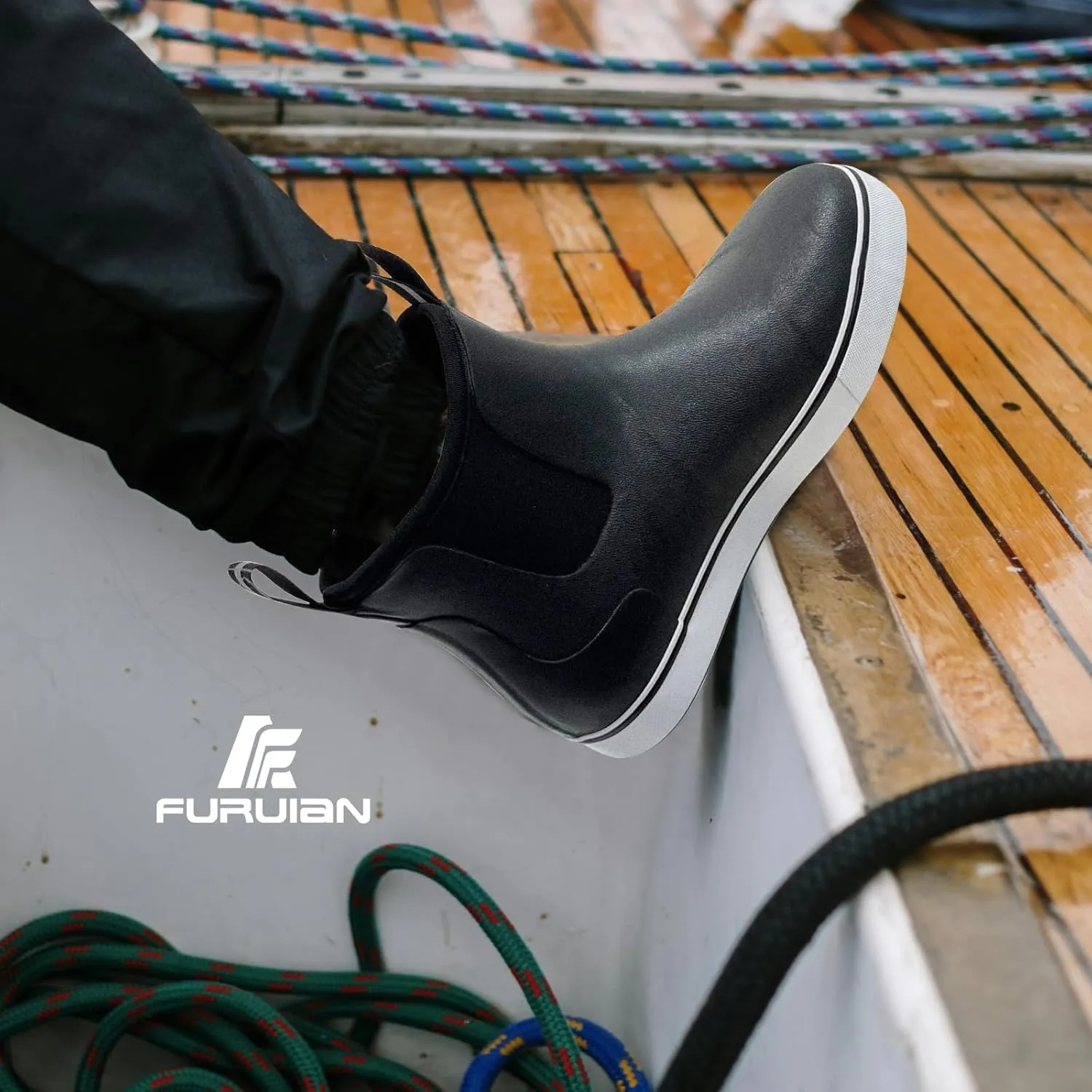 Furuian Men's Deck Boots Fishing Boots Waterproof Rain Boots Ankle Booties Slip On Neoprene Rubber Footwear Chelsea Boots Men botas para hombre for Gardening Fishing Boating Camping Sailing