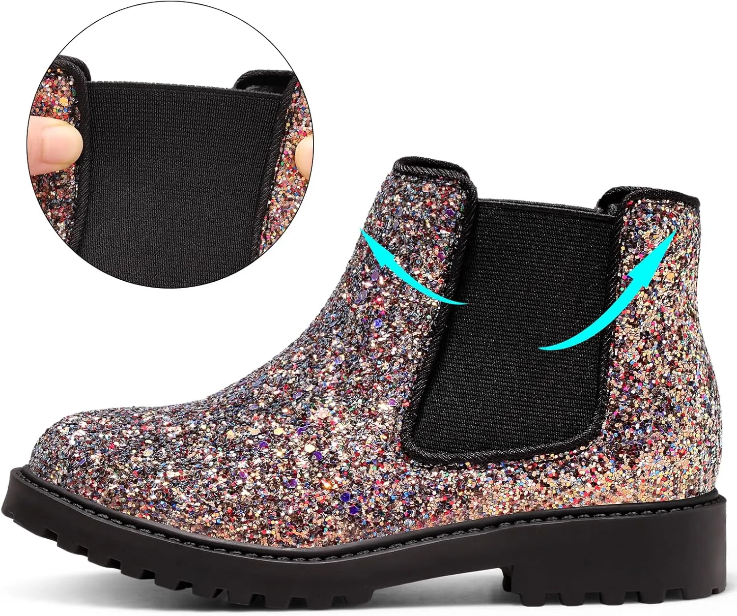 Girls Boots Kids Platform Ankle Boots Glitter Winter Boots For Teen Girls Toddler Boots Elastic Low Heel Girls Booties For Little Kids/Big Kids