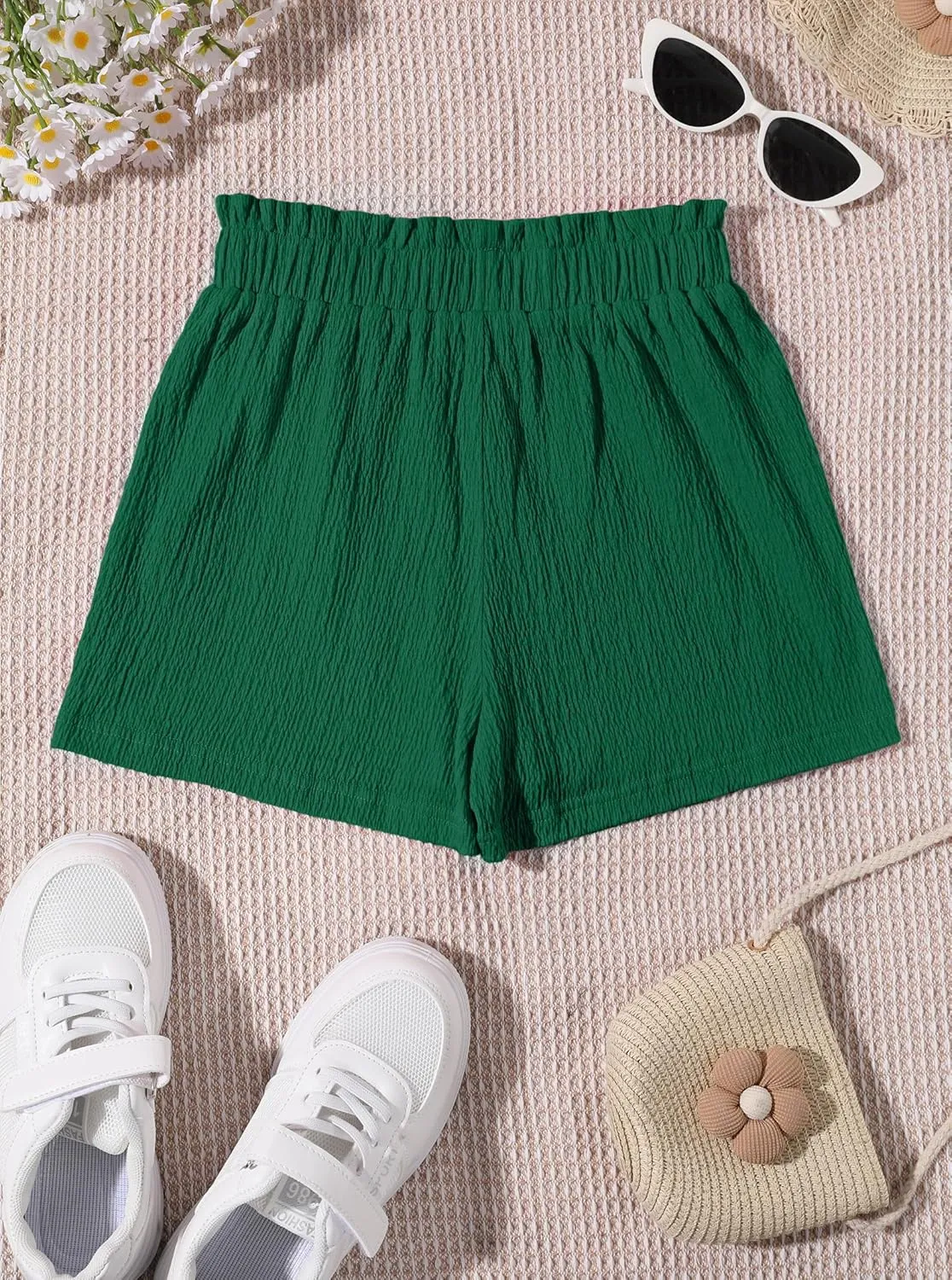 Girls' Casual Ruffled Paperbag Waist Shorts Elastic Summer Wide Leg Shorts