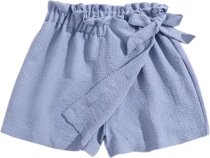 Girls' Casual Ruffled Paperbag Waist Shorts Tie Side Wide Leg Shorts