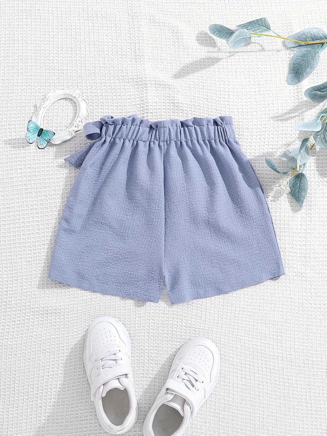 Girls' Casual Ruffled Paperbag Waist Shorts Tie Side Wide Leg Shorts