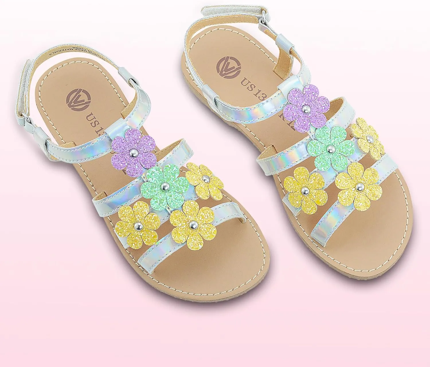 Girls Sandals Kids Strap Flat Sandals Open Toe Summer Flower Casual Sandals