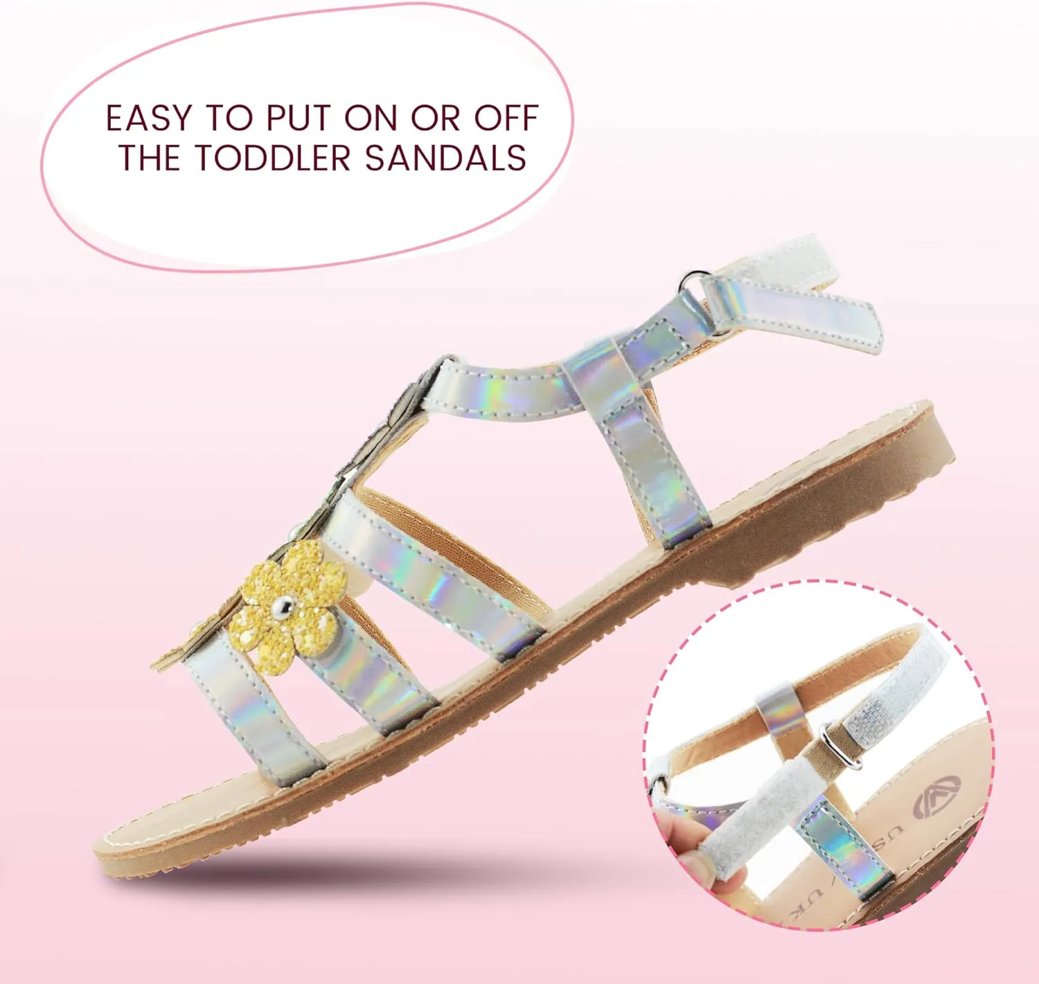 Girls Sandals Kids Strap Flat Sandals Open Toe Summer Flower Casual Sandals