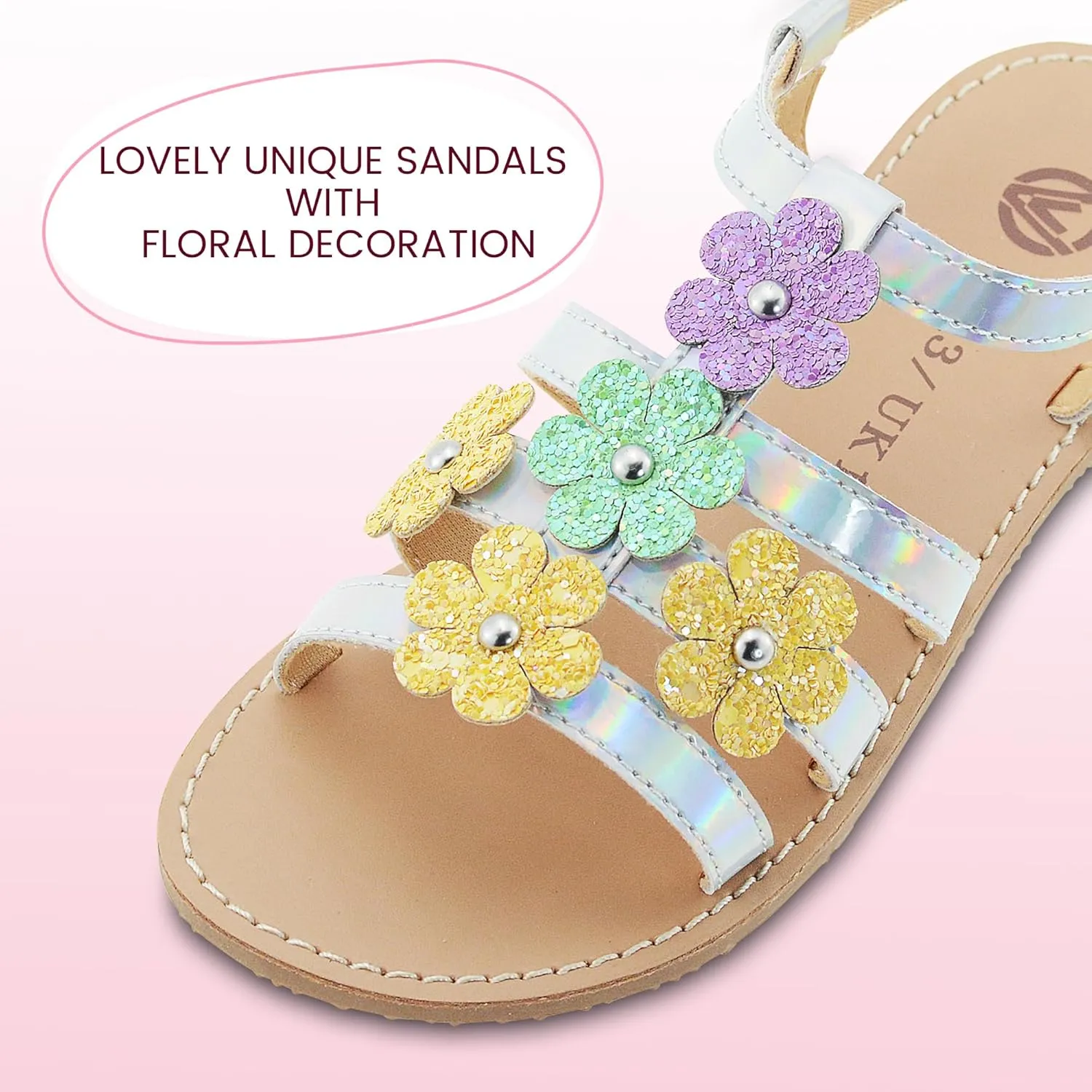Girls Sandals Kids Strap Flat Sandals Open Toe Summer Flower Casual Sandals