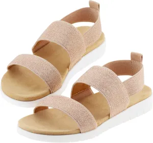 Girls Sandals Open Toe Kids Summer Flat Sandals Casual Fashion Dress Shoes with Elastic Straps