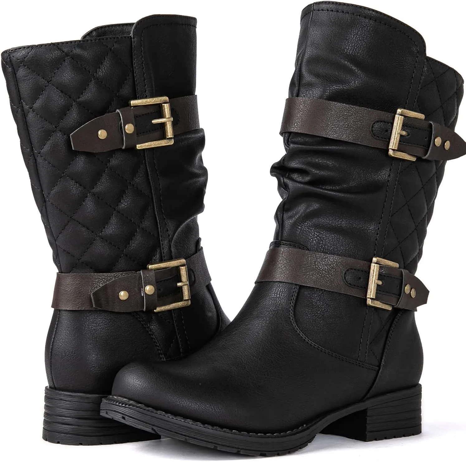 GLOBALWIN Women's Mid Calf Comfortable Fashion Dress Boots For Women Low Heel With Zipper