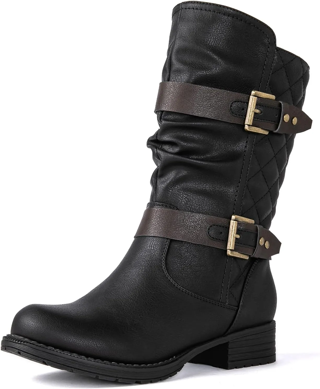 GLOBALWIN Women's Mid Calf Comfortable Fashion Dress Boots For Women Low Heel With Zipper