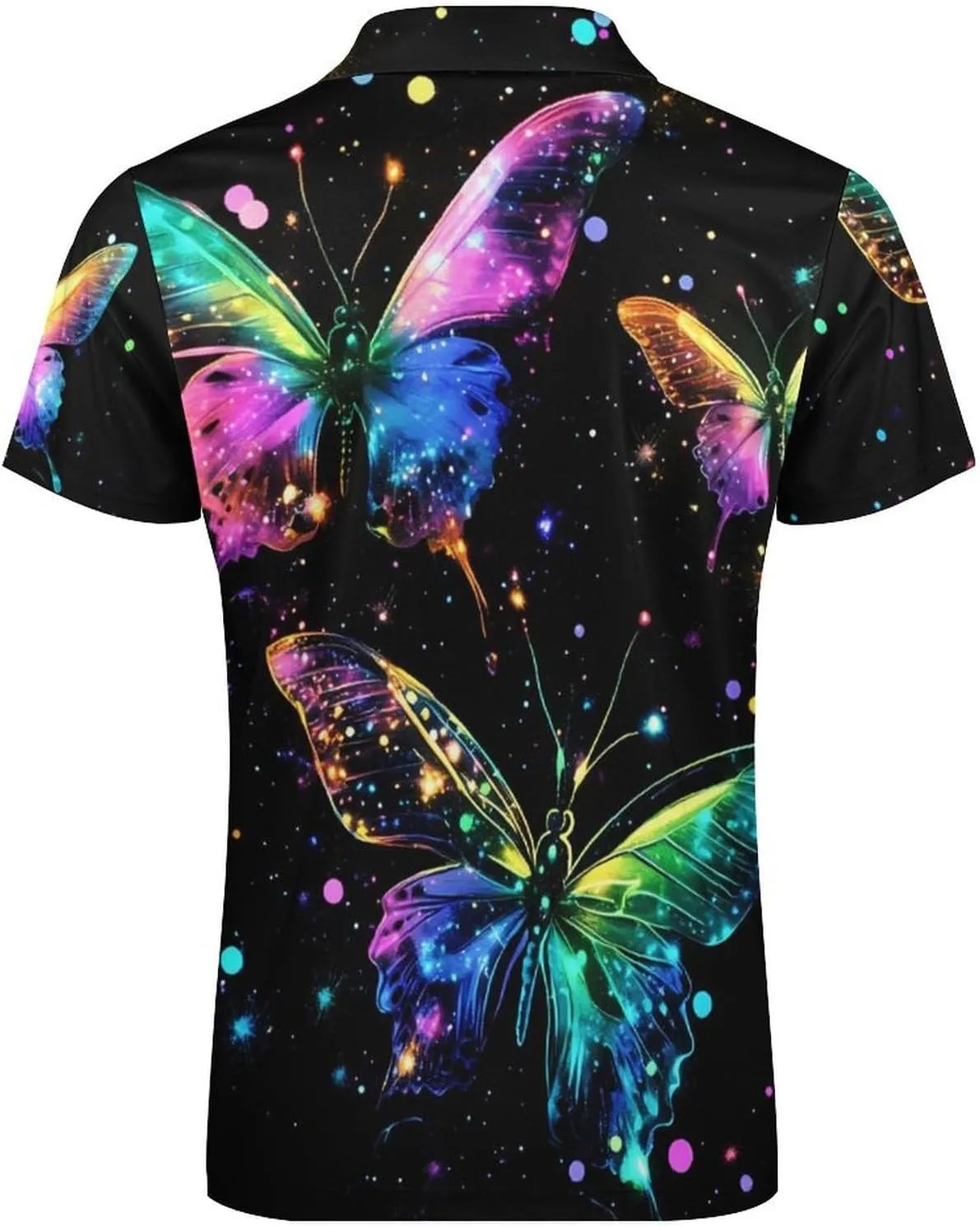 Glowing Colorful Butterfly Short Sleeve Polo Shirt Slim Fit Tops Casual Workout Golf T Shirt Zippered Tees for Men