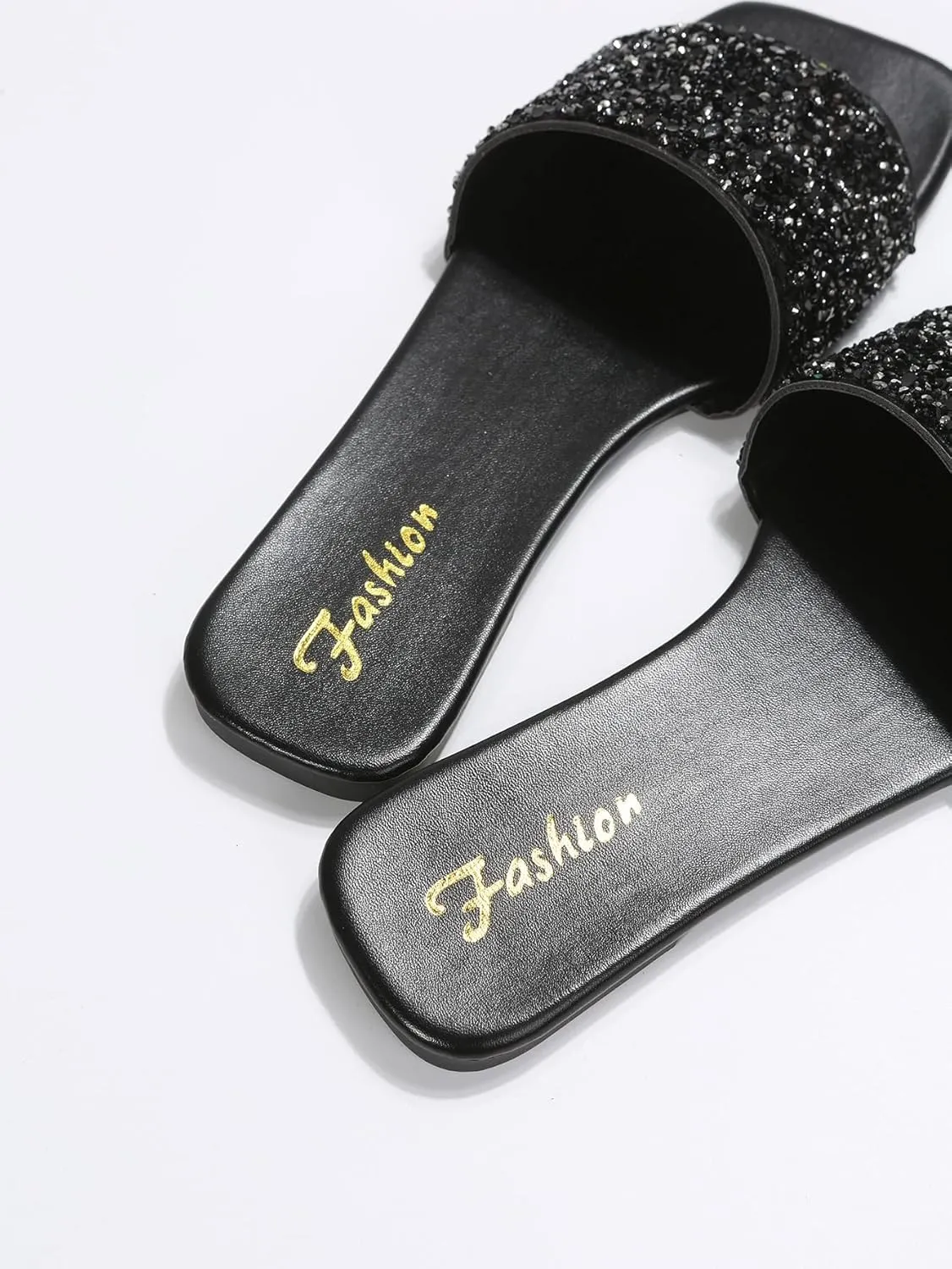 GORGLITTER Glitter Sandals Sparkly Sandals Casual Rhinestone Slides Bling Open Toe Sandals