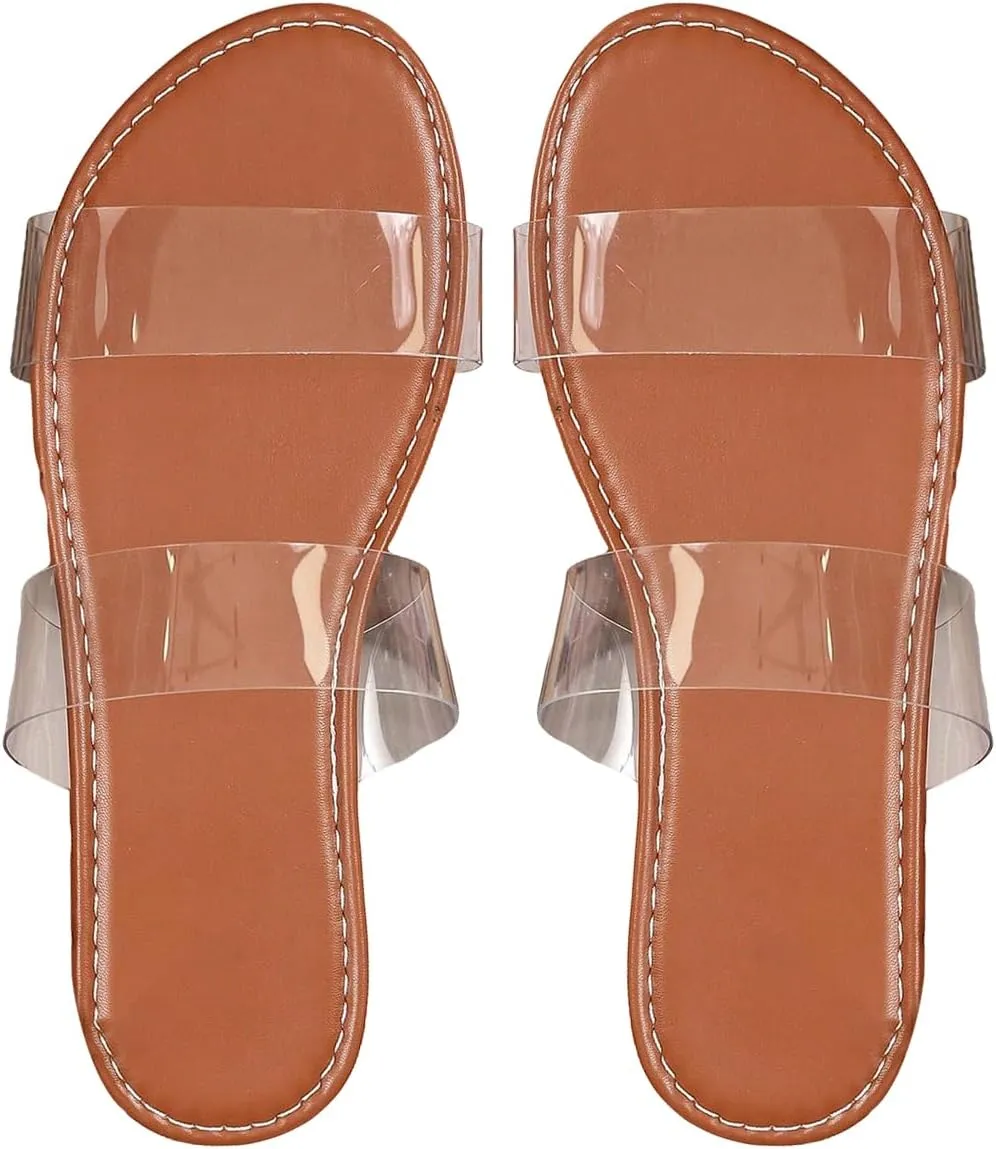 GORGLITTER Women's Clear Sandals Open Toe Transparent Two Strap Sandals Clear Slide Sandals