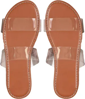 GORGLITTER Women's Clear Sandals Open Toe Transparent Two Strap Sandals Clear Slide Sandals