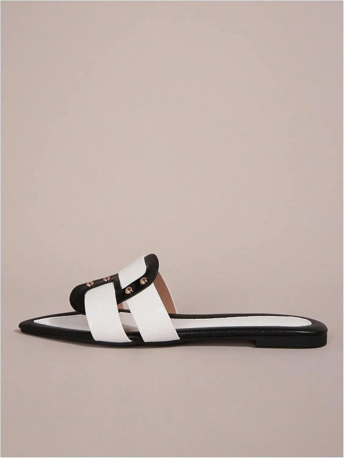 GORGLITTER Women's Color Block Flat Sandals Point Open Toe Slip On Dressy Summer Mules Slides
