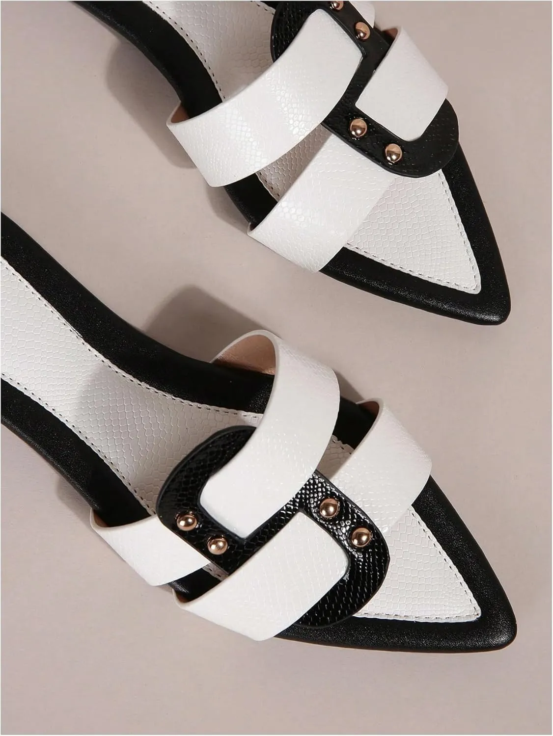 GORGLITTER Women's Color Block Flat Sandals Point Open Toe Slip On Dressy Summer Mules Slides