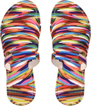 GORGLITTER Women's Rainbow Vacation Shoes Cut Out Open Toe Flat Sandals