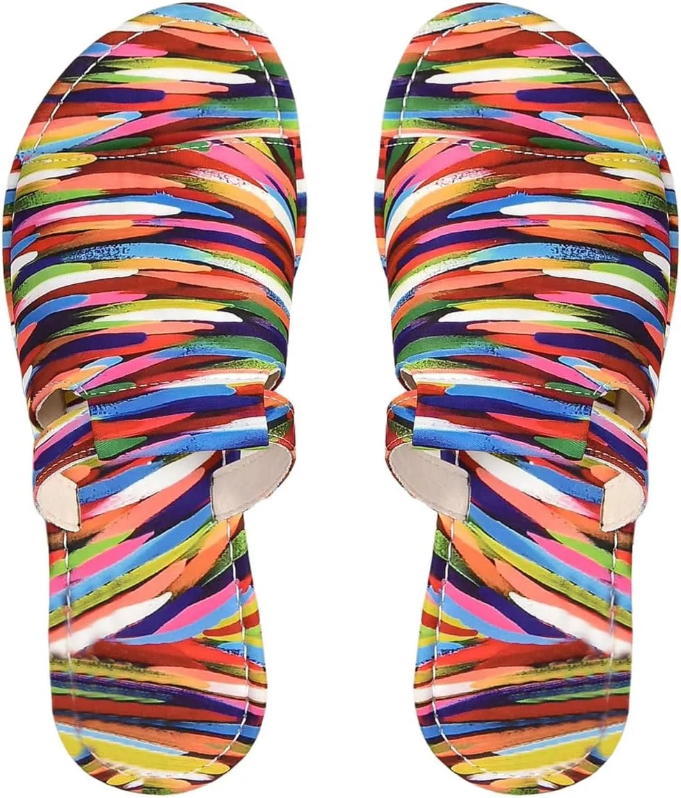 GORGLITTER Women's Rainbow Vacation Shoes Cut Out Open Toe Flat Sandals