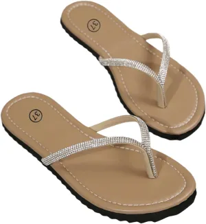 GORGLITTER Women's Rhinestone Flip Flops Beach Vacation Glitter Sparkly Flat Sandals Summer Open Toe Slides
