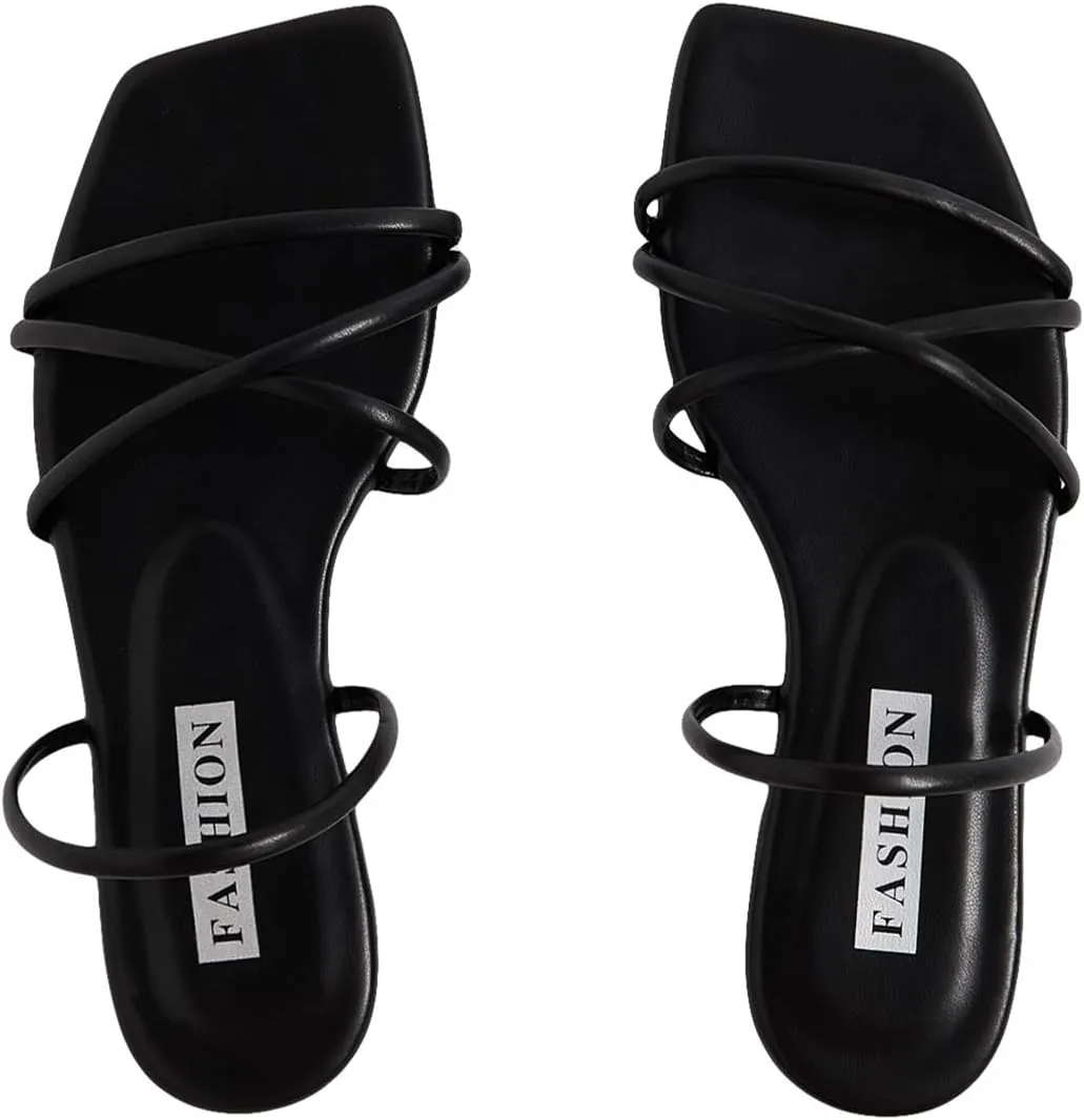 GORGLITTER Women's Strappy Sandals Criss Cross Flat Dress Open Toe Beach Slide Sandal