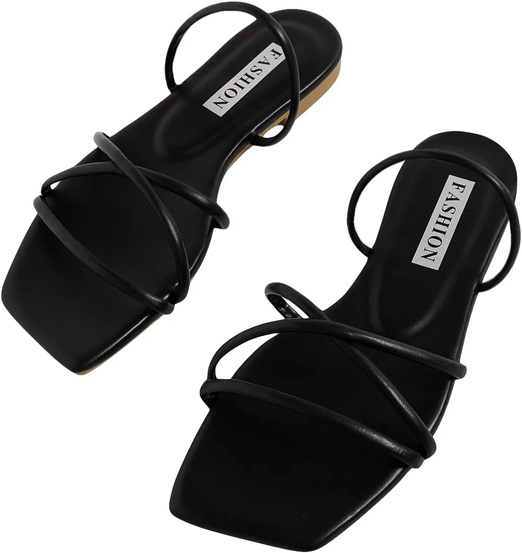GORGLITTER Women's Strappy Sandals Criss Cross Flat Dress Open Toe Beach Slide Sandal