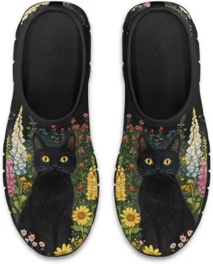 GOSTONG Floral Art Sneakers for Women Comfy Soft Sole Non Slip Walking Sneakers for Outdoor Travel Easy Slip on Lightweight Indoor Loafers Black US 5.5-11.5