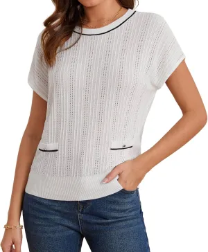 GRACE KARIN Summer Lightweight Short Sleeve Sweater for Women Hollow Crochet Crew Neck Pullover Tops 2025