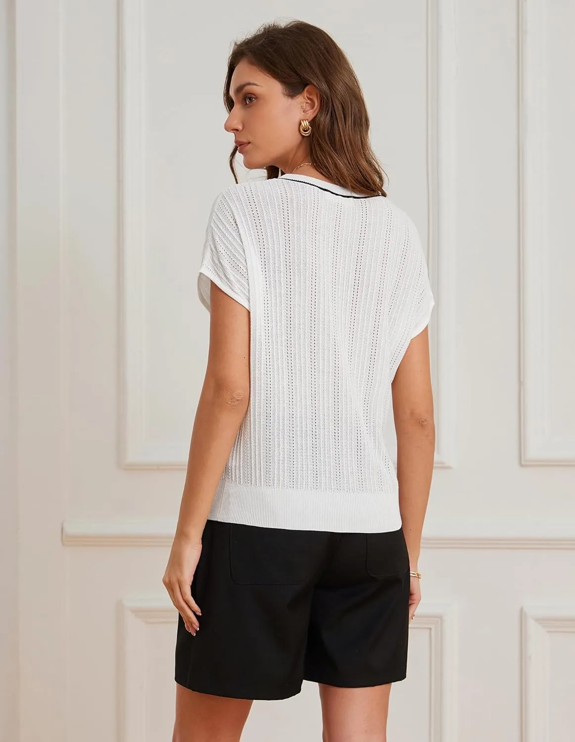 GRACE KARIN Summer Lightweight Short Sleeve Sweater for Women Hollow Crochet Crew Neck Pullover Tops 2025