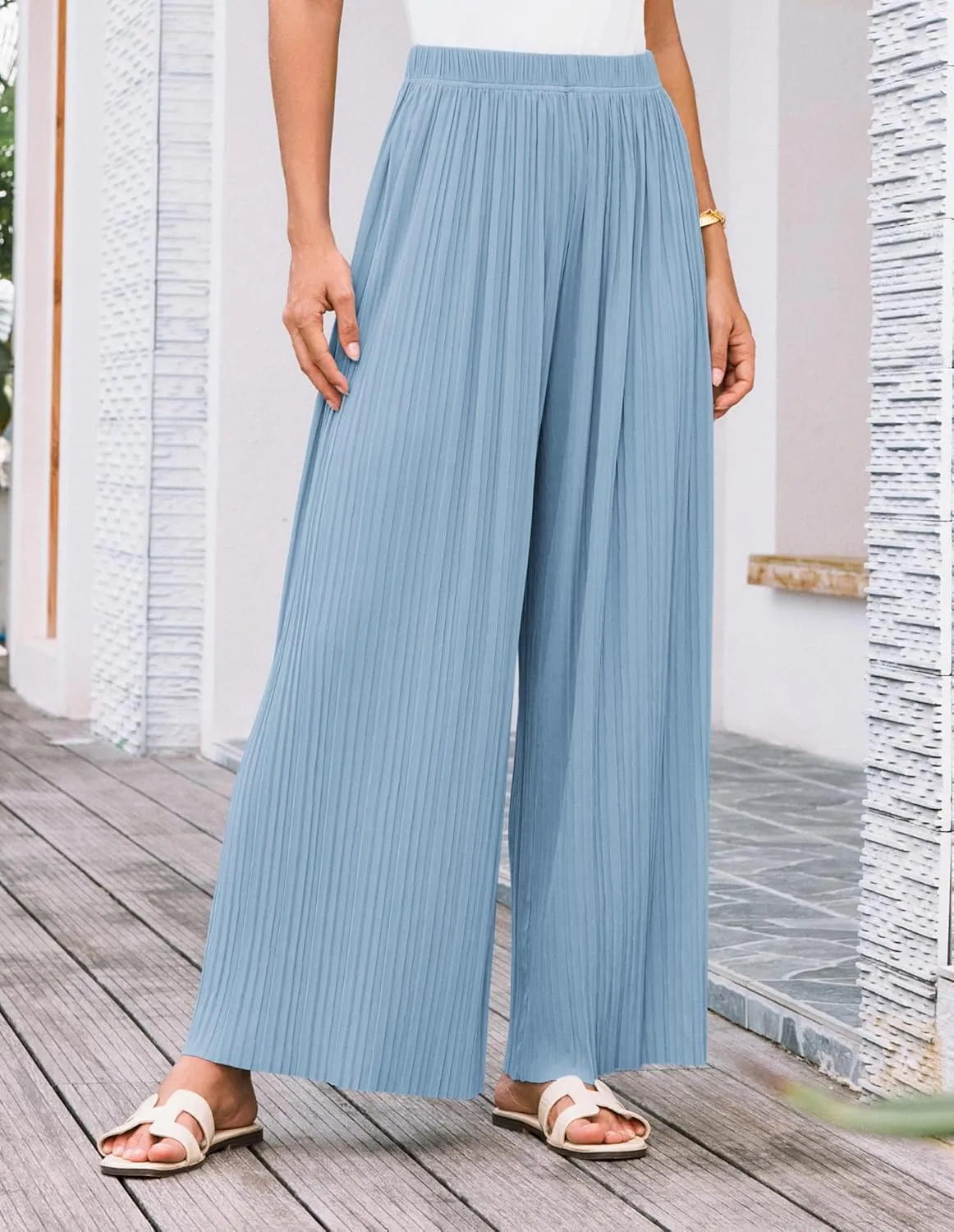 GRACE KARIN Womens Casual Wide Leg Pants Pleated High Elastic Waist Flowy Loose Beach Palazzo Pants Work Trousers Summer