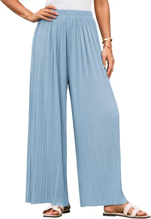 GRACE KARIN Womens Casual Wide Leg Pants Pleated High Elastic Waist Flowy Loose Beach Palazzo Pants Work Trousers Summer