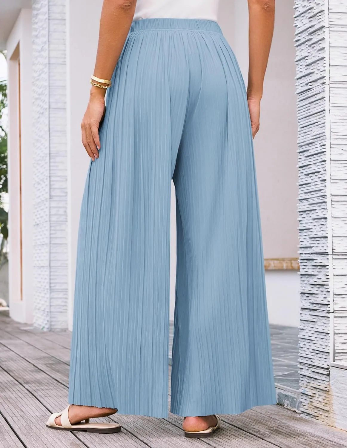 GRACE KARIN Womens Casual Wide Leg Pants Pleated High Elastic Waist Flowy Loose Beach Palazzo Pants Work Trousers Summer