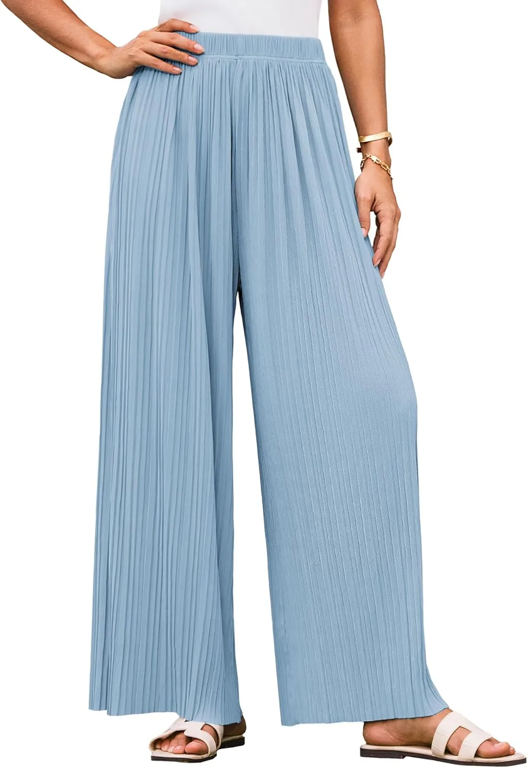 GRACE KARIN Womens Casual Wide Leg Pants Pleated High Elastic Waist Flowy Loose Beach Palazzo Pants Work Trousers Summer