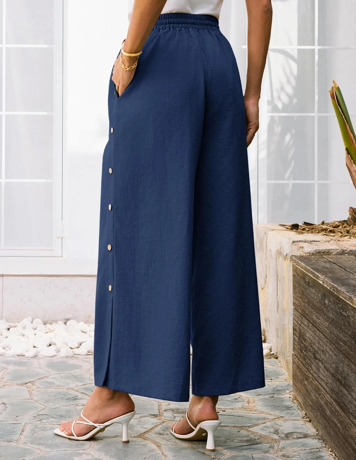 GRACE KARIN Women's Summer Wide Leg Pants High Waisted Palazzo Pants Caual Flowy Beach Trousers with Pockets
